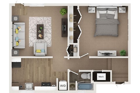 Floor plan for 1 bed, 1 bath, 660 sqft